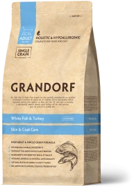 Сухой корм Grandorf Holistic Skin & Coat Care белая рыба с индейкой для взрослых кошек, 2 кг