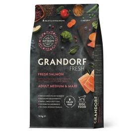Сухой корм Grandorf Fresh Dog для взрослых собак средних и крупных пород для здоровья кожи и шерсти лосось с бататом 10 кг