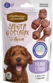 Лакомство «Деревенские лакомства» забота о суставах для собак узелки с уткой, средние, 90 г