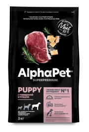 Сухой корм ALPHAPET Superpremium Beef &amp; Tripe для щенков, до 6 месяцев, беременных и кормящих собак крупных пород, с говядиной и рубцом, 12 кг