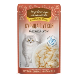 Влажный корм «Деревенские лакомства» курица с уткой в нежном желе для кошек, 70 г