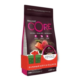 Wellness Core сухой корм для взрослых собак WellnessCore из лосося с тунцом 1,5 кг + влажный корм из курицы с индейкой WellnessCore в подарок