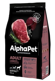 Сухой корм ALPHAPET Superpremium Beef & Giblets для взрослых собак крупных пород, с говядиной и потрошками, 3 кг
