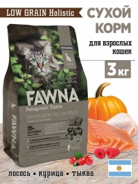 Сухой корм Fawna с лососем, тыквой и красными ягодами для взрослых кошек, 3 кг