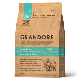 Сухой корм Grandorf 4 Meat Probiotic Med & Maxi Четыре вида мяса для взрослых собак средних и крупных пород, 10 кг
