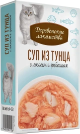 Влажный корм «Деревенские лакомства» суп из тунца с лососем и гребешком для кошек, 140 г