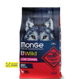 Сухой корм Monge Dog BWild LOW GRAIN Puppy &amp;amp; Junior Venison для щенков с олениной, 2,5 кг
