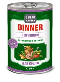 Solid Natura Dinner Ягненок влажный корм для кошек в жестяной банке 340 г
