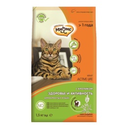 Мнямс Active Life сухой корм для взрослых кошек с кроликом - 1,5 кг