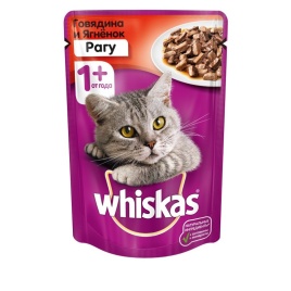Whiskas паучи в форме рагу с говядиной и ягненком для взрослых кошек от 1 года - 85 г