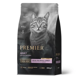 Сухой корм Premier Cat Salmon&Turkey ADULT для взрослых кошек свежее филе лосось с индейкой 400 г
