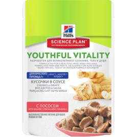 Влажный корм Hill's Science Plan Youthful Vitality для пожилых кошек (7+) для поддержания активности и жизненной энергии, пауч с лососем - 85 г