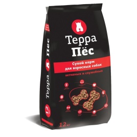 Терра Пёс сухой корм для взрослых активных и служебных собак всех пород с мясом и злаками 12 кг