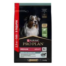 Сухой корм Purina Pro Plan Medium Adult для собак средних пород, ягнёнок и рис, 2.5 кг + 500 г