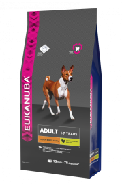Eukanuba Adult Medium Breed для собак средних пород с курицей - 15 кг