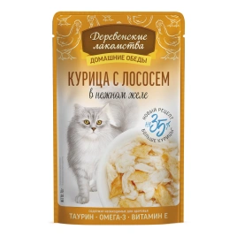 Влажный корм «Деревенские лакомства» курица с лососем в нежном желе для кошек, 70 г