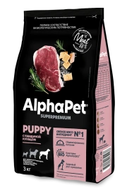 Сухой корм ALPHAPET Superpremium Beef &amp; Tripe для щенков, до 6 месяцев, беременных и кормящих собак крупных пород, с говядиной и рубцом, 3 кг