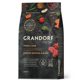 Сухой корм Grandorf Fresh Dog для юниоров средних и крупных пород беременных и кормящих собак беззерновой ягненок с бататом 3 кг