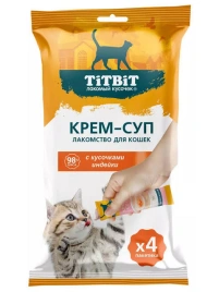 Лакомства Titbit Turkey для кошек в виде крем-супа с кусочками и индейкой, 10 г