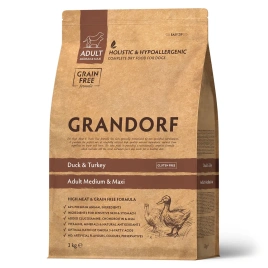 Сухой корм Grandorf Holistic утка с индейкой для взрослых собак средних и крупных пород, 3 кг