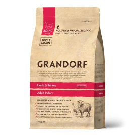 Сухой корм Grandorf Holistic Indoor ягненок с индейкой для домашних кошек, 400 г