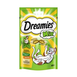 Dreamies лакомые подушечки для взрослых кошек с курицей и кошачьей мятой - 60 г