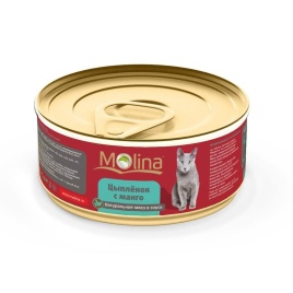 Влажный корм Molina для взрослых кошек с цыпленком и манго в соусе в консервах - 80 г