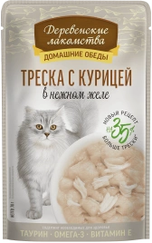Влажный корм «Деревенские лакомства» треска с курицей в нежном желе для кошек, 70 г