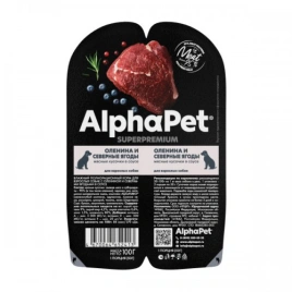 Влажный корм ALPHAPET Superpremium ламистер Venison &amp; Northern Berries для взрослых собак, с олениной и северными ягодами, 100 г