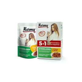 Karmy Sterilized влажный корм для стерилизованных кошек и кастрированных котов старше 1 года с курицей в желе - 480 г