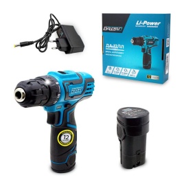 Дрель аккумуляторная ВАРЯГ ДА-12/1Л (12В, пат10мм, 2 скорости, 40Нм, АКБ Li-ion 2,0Ач) картон, 1 АКБ, З/У (1/10)