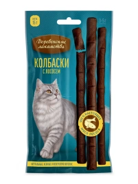 Лакомство «Деревенские лакомства» колбаски с лососем для кошек, 15 г