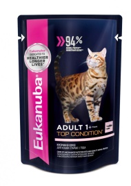 Влажный корм Eukanuba Adult Cat 1+ Years with Salmon для взрослых кошек с кусочками лосося в соусе - 85 г