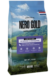 Сухой корм NERO GOLD Sterilised для стерилизованных кошек и котят с мясом ягненка и овощами, 10 кг