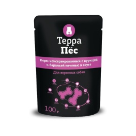 Терра Пёс влажный корм для взрослых собак всех пород с курицей и бараньей печенью в соусе - 100 г