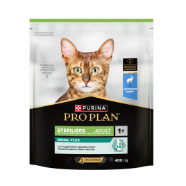 Сухой корм Purina Pro Plan Sterilised Adult Renal Plus для здоровья почек стерилизованных кошек, с кроликом, 400 г