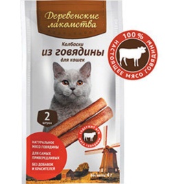 Деревенские лакомства Мясные мини колбаски из говядины для кошек 100 шт по 4 г