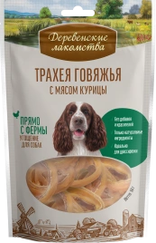 Лакомство «Деревенские лакомства» трахея говяжья с мясом курицы для собак, 50 г