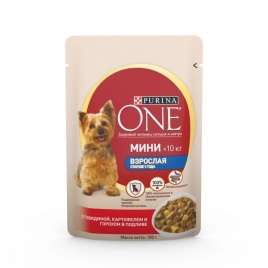 Purina One Mini Актив Говядина Картофель Горох паучи для собак 26шт x 85г.