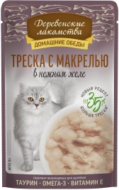 Влажный корм «Деревенские лакомства» треска с макрелью в нежном желе для кошек, 70 г