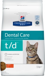 Hill's Prescription Diet t/d Dental Care корм для кошек диета для поддержания здоровья ротовой полости курица 1,5 кг