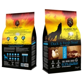 Ambrosia Dog Adult Duck & Fresh Trout сухой корм для собак с уткой и свежей форелью - 12 кг