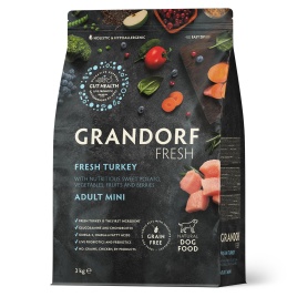 Сухой корм Grandorf Fresh Dog Turkey & Sweet Potato для взрослых собак мелких пород диетическая формула для особо аллергичных собак индейка, с бататом, 3 кг