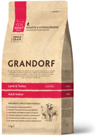 Сухой корм Grandorf Holistic Adult Indoor ягненок с индейкой для домашних кошек, 2 кг