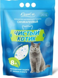 Силикагелевый наполнитель Чистый Котик с синими кристаллами, колотые гранулы, 8 л