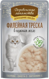 Влажный корм «Деревенские лакомства» филейная треска в нежном желе для кошек, 70 г
