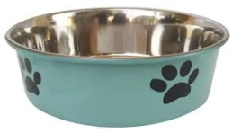 Зелёная утяжелённая металлическая миска Homepet Heavy для животных с рисунком лапок, 1,8 л