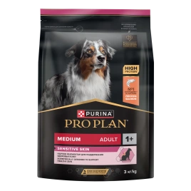 Сухой корм Purina Pro Plan Sensitive Skin для взрослых собак средних пород, с лососом, 3 кг