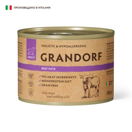 Влажный корм паштет Grandorf Beef Паштет из говядины для собак, 200 г