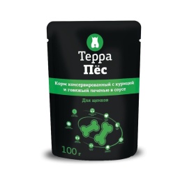 Терра Пёс влажный корм для щенков всех пород с курицей и говяжьей печенью в соусе - 100 г